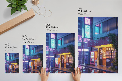 Sieninis plakatas Neoninis lietus, atmosferinė atmosfera, spalvingos šviesos