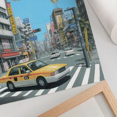 Plakatas svetainei siurrealistinė miesto gatvė su žuvies motyvu
