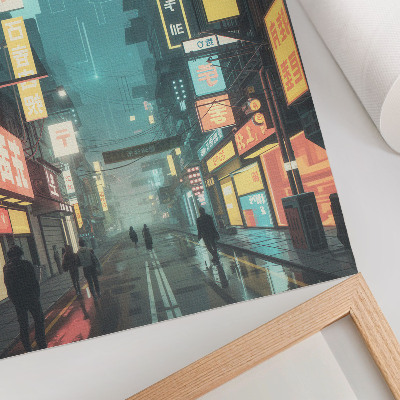 Dekoratyvinis plakatas Miesto naktinis vaizdas su retro futuristiniu stiliumi ir neoninėmis šviesomis