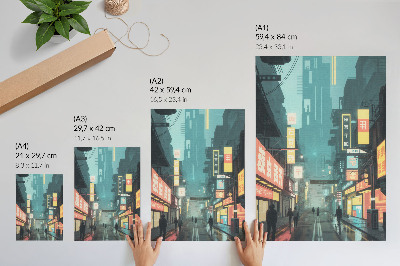 Dekoratyvinis plakatas Miesto naktinis vaizdas su retro futuristiniu stiliumi ir neoninėmis šviesomis