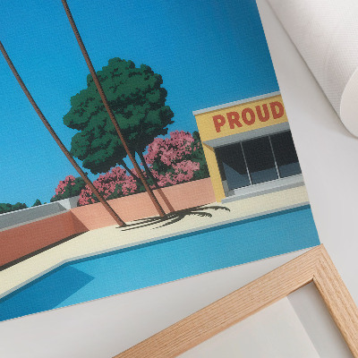 Plakatas svetainei Mėlyno dangaus palmių baseinas modernaus stiliaus