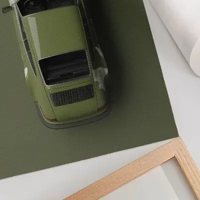 Plakatas minimalistinis elegantiškas žalias automobilis