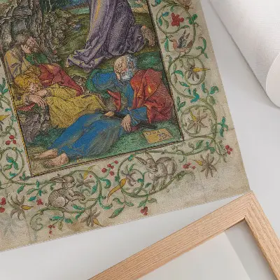 Plakatas svetainei Albrechto Dürerio ir Georgo Macko Vyresniojo paveikslas „Kristus Alyvų kalne“ (1508 ir 1580 m.)