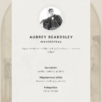 Plakatas svetainei su Aubrey Vincent Beardsley kūriniu „Marijos Magdalietės litanija“