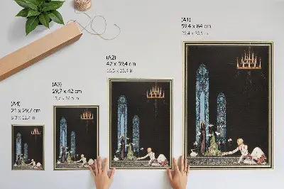 Sieninis plakatas su Kay Nielsen iliustracija knygai „Į rytus nuo saulės ir į vakarus nuo mėnulio“ (Aubrey Beardsley stilius)