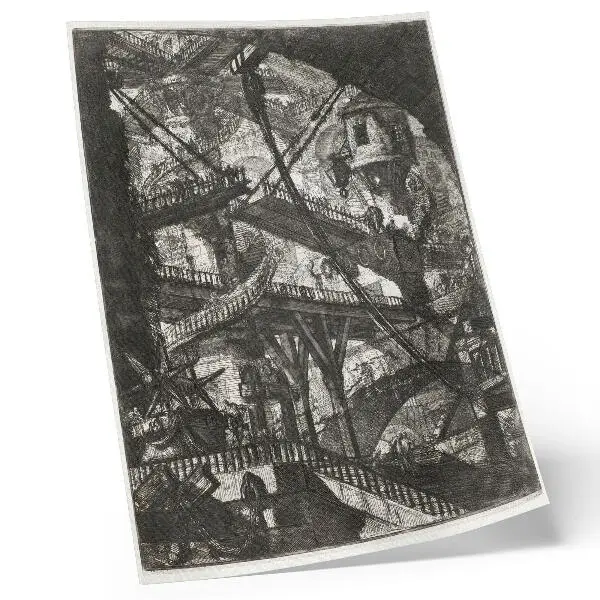 Sieninis plakatas pakeliamas tiltas iš Giovanni Battista Piranesi ciklo Carceri d'Invenzione, VII plokštė