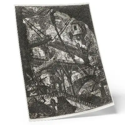 Sieninis plakatas pakeliamas tiltas iš Giovanni Battista Piranesi ciklo Carceri d'Invenzione, VII plokštė