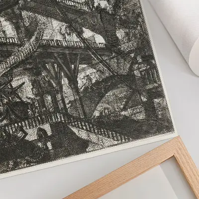 Sieninis plakatas pakeliamas tiltas iš Giovanni Battista Piranesi ciklo Carceri d'Invenzione, VII plokštė