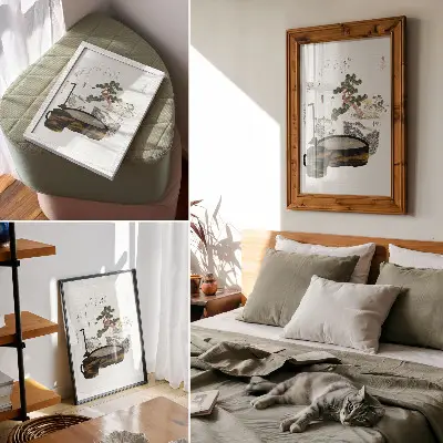 Plakatas svetainei Katsushiki Hokusai arbatos stalas 1822 metai vintažinis japoniškas medžio raižinio spaudinys