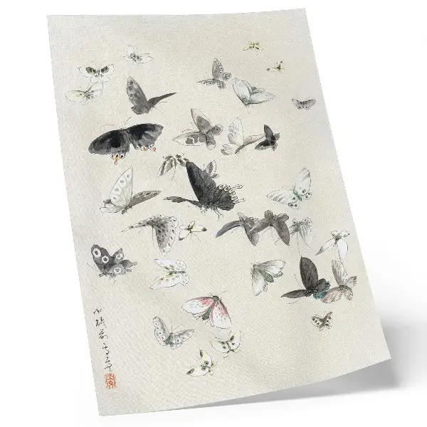 Hokusai drugeliai ir kandys plakatas