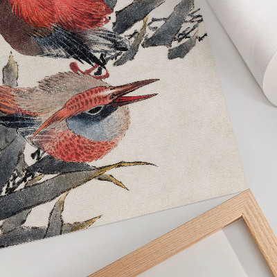 Plakatas Katsushikos Hokusai „Paukščiai iš eskizų albumo“ (1814 m.), senoviniai japoniški medžio drožiniai