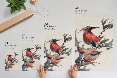 Plakatas Katsushikos Hokusai „Paukščiai iš eskizų albumo“ (1814 m.), senoviniai japoniški medžio drožiniai