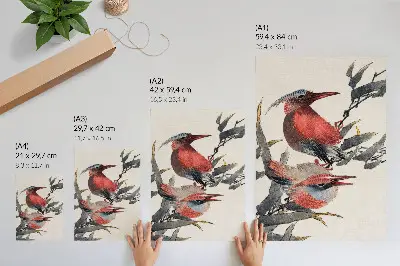 Plakatas Katsushikos Hokusai „Paukščiai iš eskizų albumo“ (1814 m.), senovinis japoniškas medžio raižinys