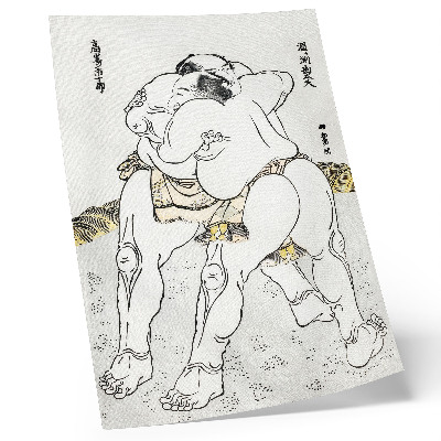 Sieninis plakatas Katsushiki Hokusai (1760–1849) sumo imtynininkai, senovinis japoniškas medžio blokas