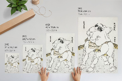Sieninis plakatas Katsushiki Hokusai (1760–1849) sumo imtynininkai, senovinis japoniškas medžio blokas