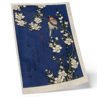 Katsushika Hokusai (1760–1849) „Robinas ant vyšnių žiedų“ plakatas svetainei