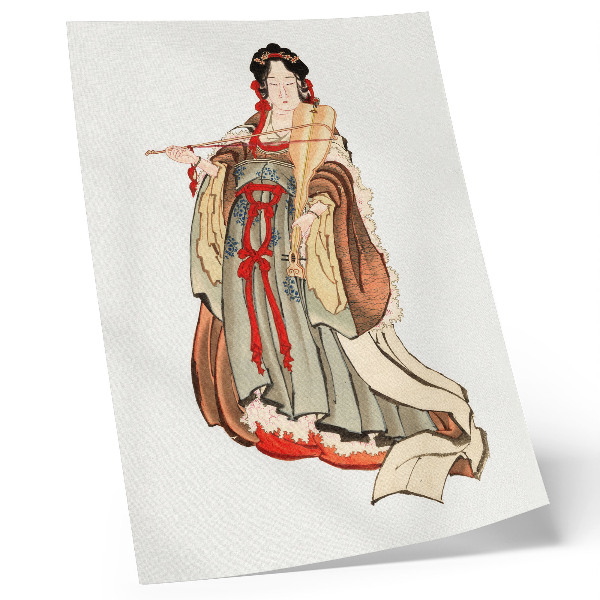 Dekoratyvinis plakatas Benten (Meilės deivė) (XVIII–XIX a.), Katsushikos Hokusai iliustracija, vaizduojanti akmens amžiaus japonę