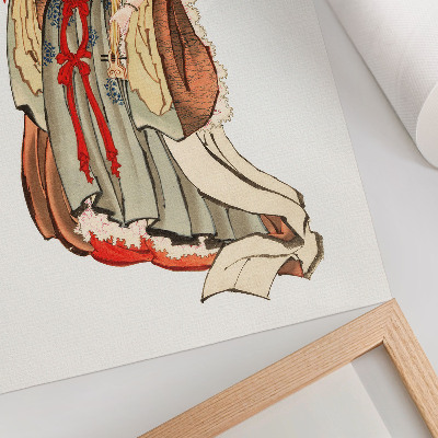 Dekoratyvinis plakatas Benten (Meilės deivė) (XVIII–XIX a.), Katsushikos Hokusai iliustracija, vaizduojanti akmens amžiaus japonę