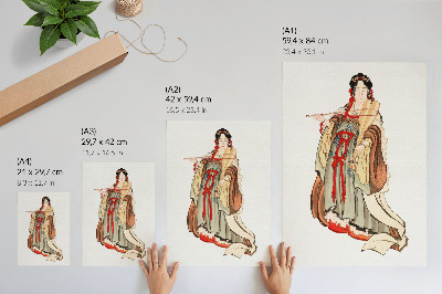 Dekoratyvinis plakatas Benten (Meilės deivė) (XVIII–XIX a.), Katsushikos Hokusai iliustracija, vaizduojanti akmens amžiaus japonę