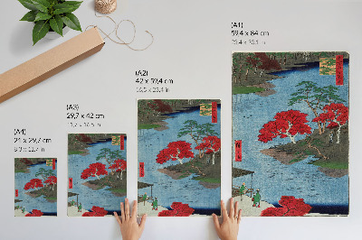 Sieninis plakatas Ruduo Akibos šventykloje Ukidži mieste (1857 m.) – antikiniai japoniški Utagawos Hirošigės spaudiniai