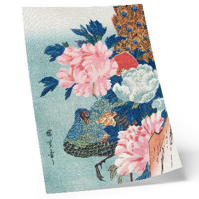 Plakatas svetainei Povas ir bijūnai, senovinis japoniškas medžio drožinys, kurį atspausdino Utagawa Hiroshige