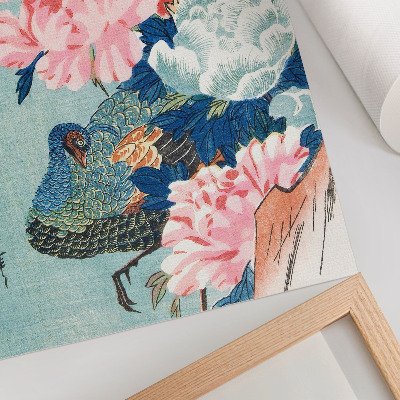 Plakatas svetainei Povas ir bijūnai, senovinis japoniškas medžio drožinys, kurį atspausdino Utagawa Hiroshige