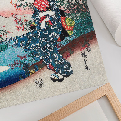 Sieninis plakatas Japonė (1844-1846), senovinis Utagawa Hiroshige medžio raižinys