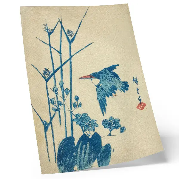 Plakatas svetainei su Utagawa Hiroshige kūriniu karališkoji žvejyba ir monochorija