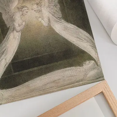 Dekoratyvinis plakatas William Blake akvarelė „Kristus kape, saugomas angelų“ (1805)