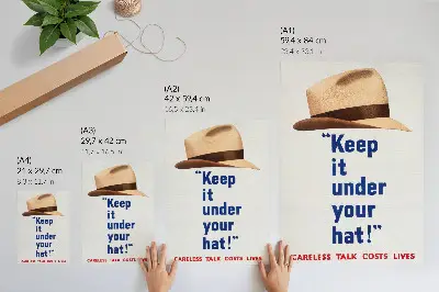 Dekoratyvinis plakatas „Laikyk tai po skrybėle!“ (1940-ųjų), didelės raiškos leidinys, išleistas „St. Michael's Press Ltd“