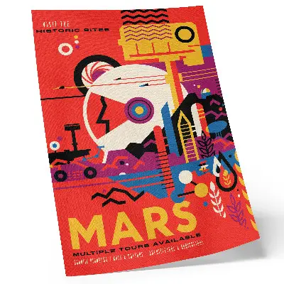 Plakatas svetainei kosminė kelionė į Marsą
