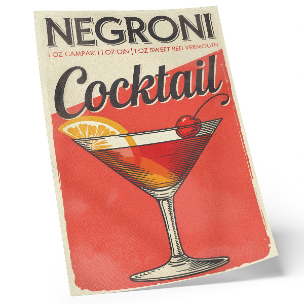 Dekoratyvinis plakatas Negroni kokteilis su citrina ir vyšnia