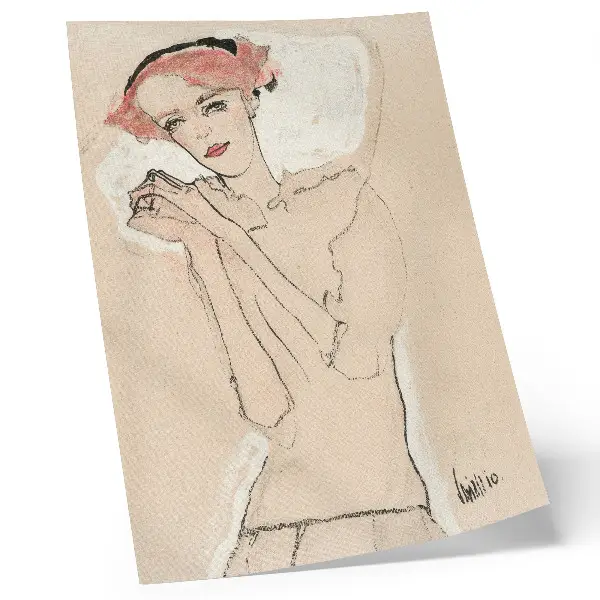Dekoratyvinis plakatas Egono Schiele „Moters portretas“ (1910 m.) – linijinis piešinys iš MET muziejaus kolekcijos