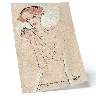 Dekoratyvinis plakatas Egono Schiele „Moters portretas“ (1910 m.) – linijinis piešinys iš MET muziejaus kolekcijos