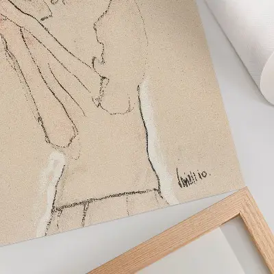 Dekoratyvinis plakatas Egono Schiele „Moters portretas“ (1910 m.) – linijinis piešinys iš MET muziejaus kolekcijos