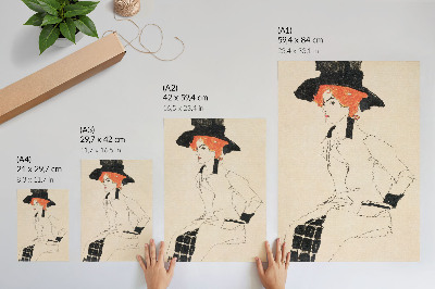 Sieninis plakatas Egono Schiele „Moters portretas“ (1910 m.) – moteriškas linijinis piešinys iš MET muziejaus kolekcijos