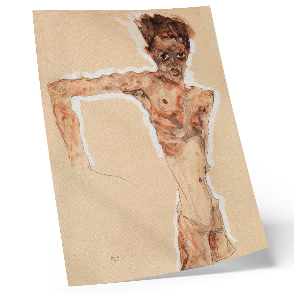 Plakatas svetainei Egono Schiele'o „Nuogas vyras: autoportretas“ (1911 m.) – vyro paveikslas iš MET muziejaus kolekcijos