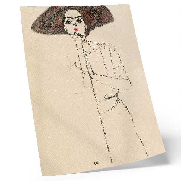 Plakatas svetainei Egono Schiele „Moters portretas“ (1910 m.) – moteriškas linijinis piešinys iš MET muziejaus kolekcijos