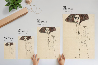 Plakatas svetainei Egono Schiele „Moters portretas“ (1910 m.) – moteriškas linijinis piešinys iš MET muziejaus kolekcijos