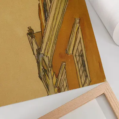 Plakatas Egon Schiele kūrinio „Pastato (namo Krumau) priekinis vaizdas (1910 m.)“ reprodukcija