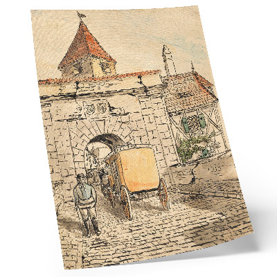 Plakatas Miesto vartai su karieta (studentų darbas), autorius Egon Schiele