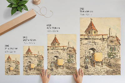 Plakatas Miesto vartai su karieta (studentų darbas), autorius Egon Schiele