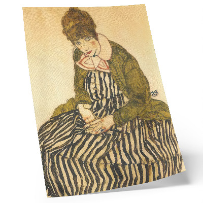 Plakatas svetainei Egono Schiele „Edith Schiele portretas su dryžuota suknele“ (1915 m.)