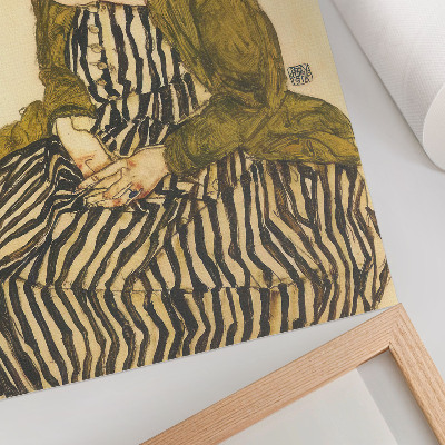 Plakatas svetainei Egono Schiele „Edith Schiele portretas su dryžuota suknele“ (1915 m.)