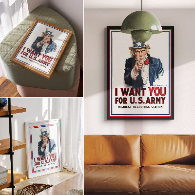 Plakatas Ieškomas plakatas Amerikos kareiviams, estetiška Jameso Montgomery Flaggo litografija