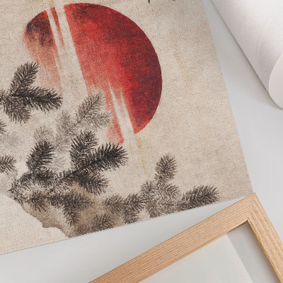 Plakatas ant drobės Katsushikos Hokusai „Paukščiai ir saulėlydis“ iš eskizų albumo (1814 m.), senovinis japoniškas medžio drožinys