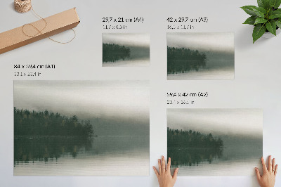 Plakatas Rūkotas miško peizažas prie ežero