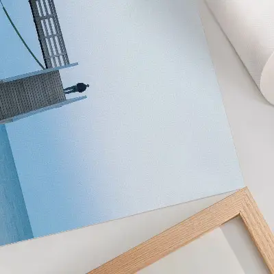 Spauda ant drobės minimalistinis architektūrinis vaizdas su žmogumi ant laiptų