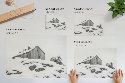 Plakatas ant drobės Minimalistinis žiemos namas sniego fone