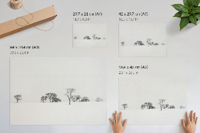 Plakatas Minimalistinis peizažas žiema medžiai taika